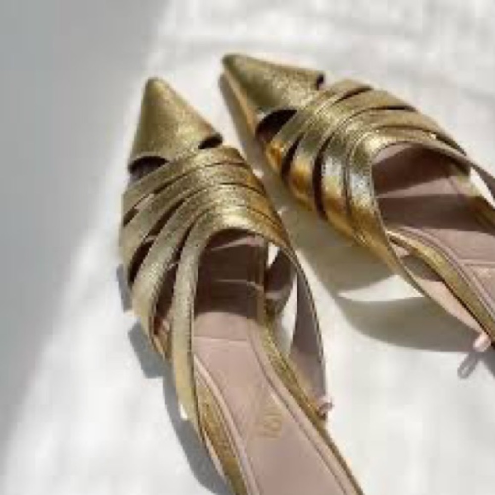 ZARA METALLIC FLAT MULES